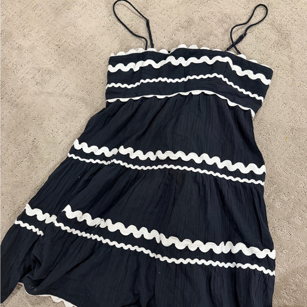 Anthropologie Black Sundress with White Ric Rac Trim